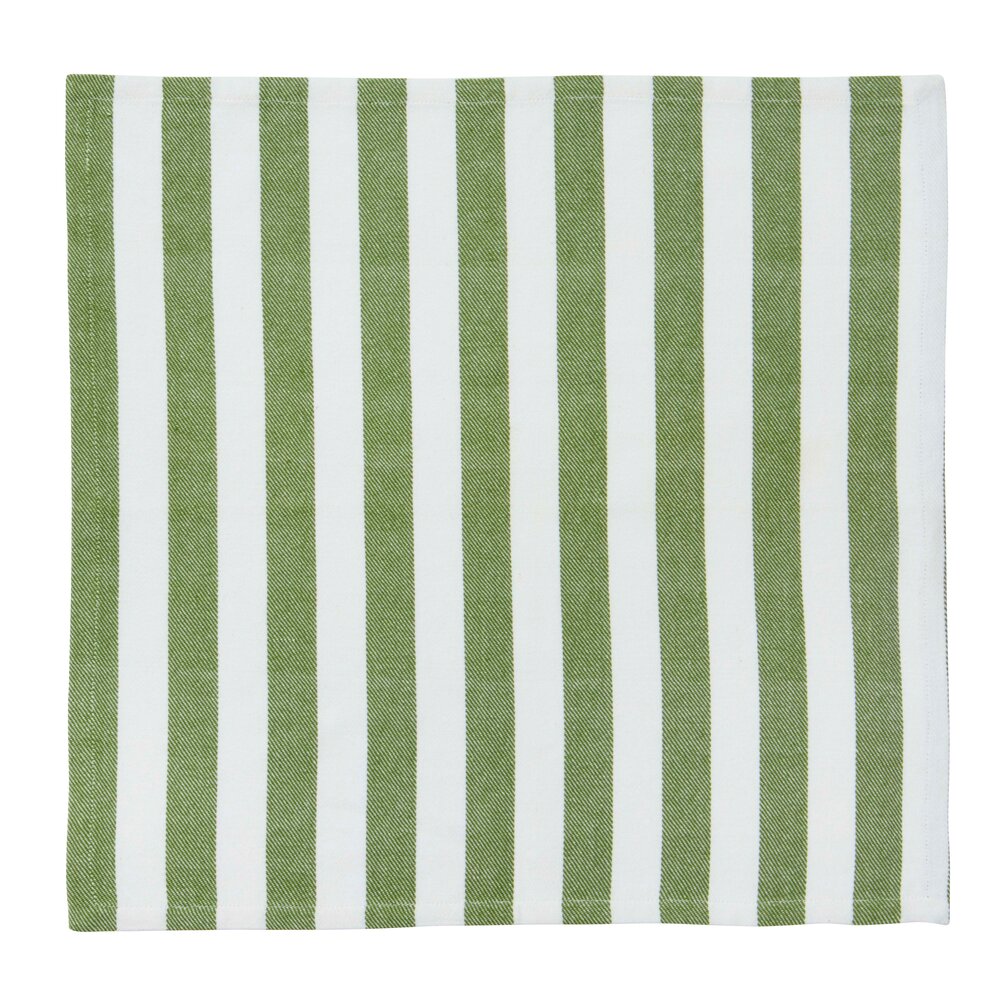 Stribet stofserviet, hvid/grøn - 45x45 cm.